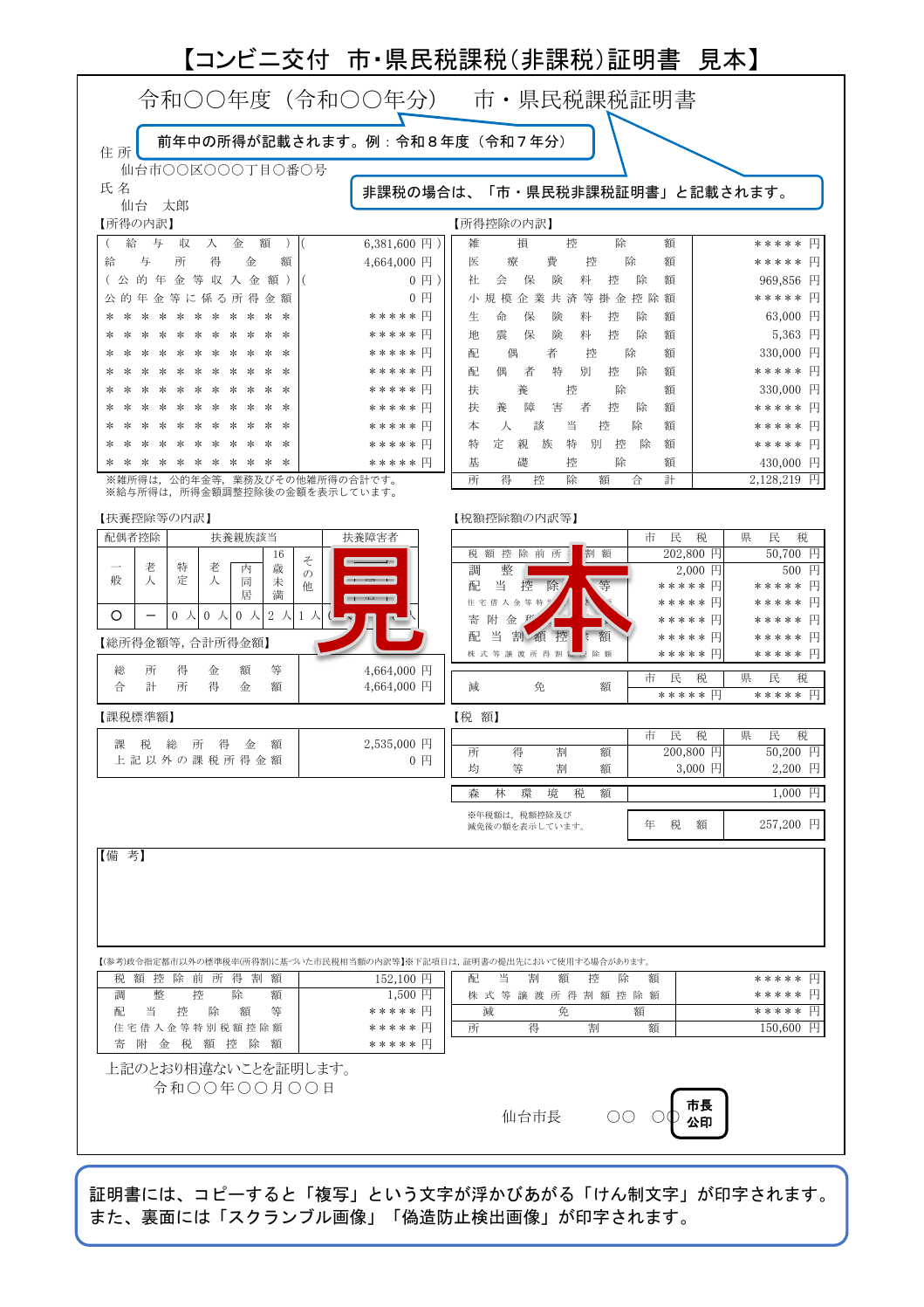 大阪市課税証明書見本